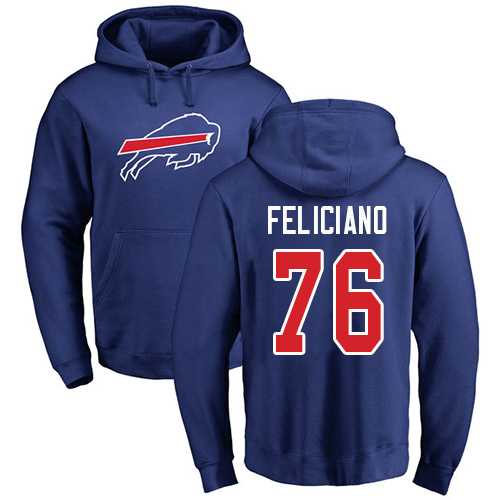 Men NFL Buffalo Bills #76 Jon Feliciano Royal Blue Name and Number Logo Pullover Hoodie Sweatshirt